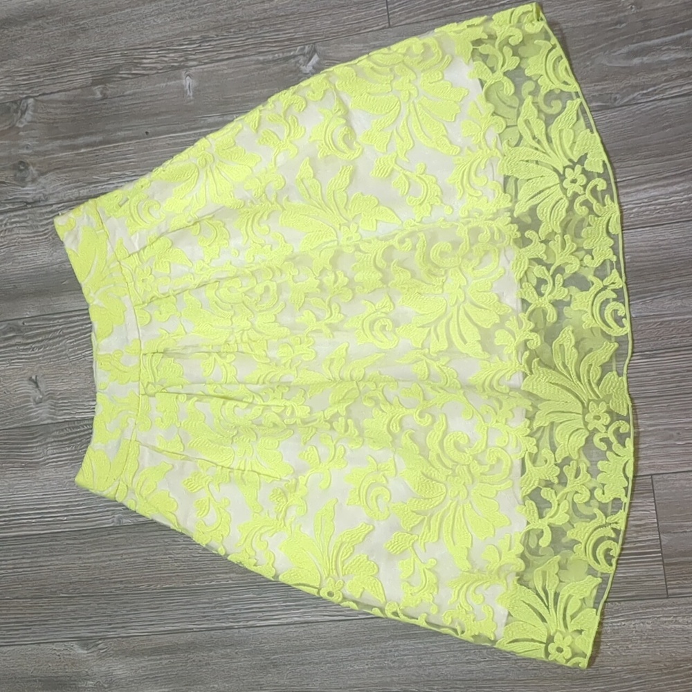 Line & Dot Fluorescent Yellow Midi Skirt XS